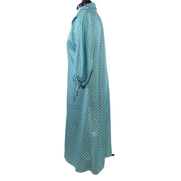 RS 70s Vintage Sea Green and White Polka Dot Polyester Knit Shirt Dress with Col - Picture 4 of 5